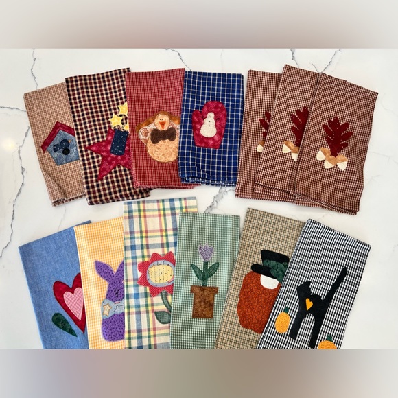 Bundle of 13 Seasonal/Holiday New & Used Embroidery Kitchen Tea Towels CUSTOM - Picture 3 of 17